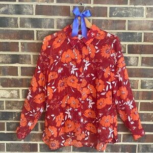NWOT Cabi Semi-Sheer Retro Floral Blouse